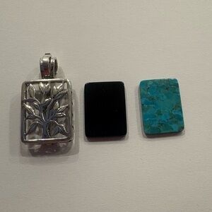 Sipada Sterling Silver, Live Live Laugh Pendant with Black and Turquoise Stones